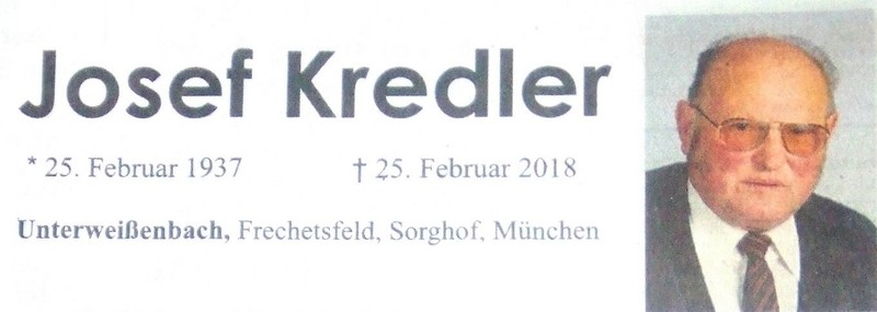 Traueranzeige Josef Kredler